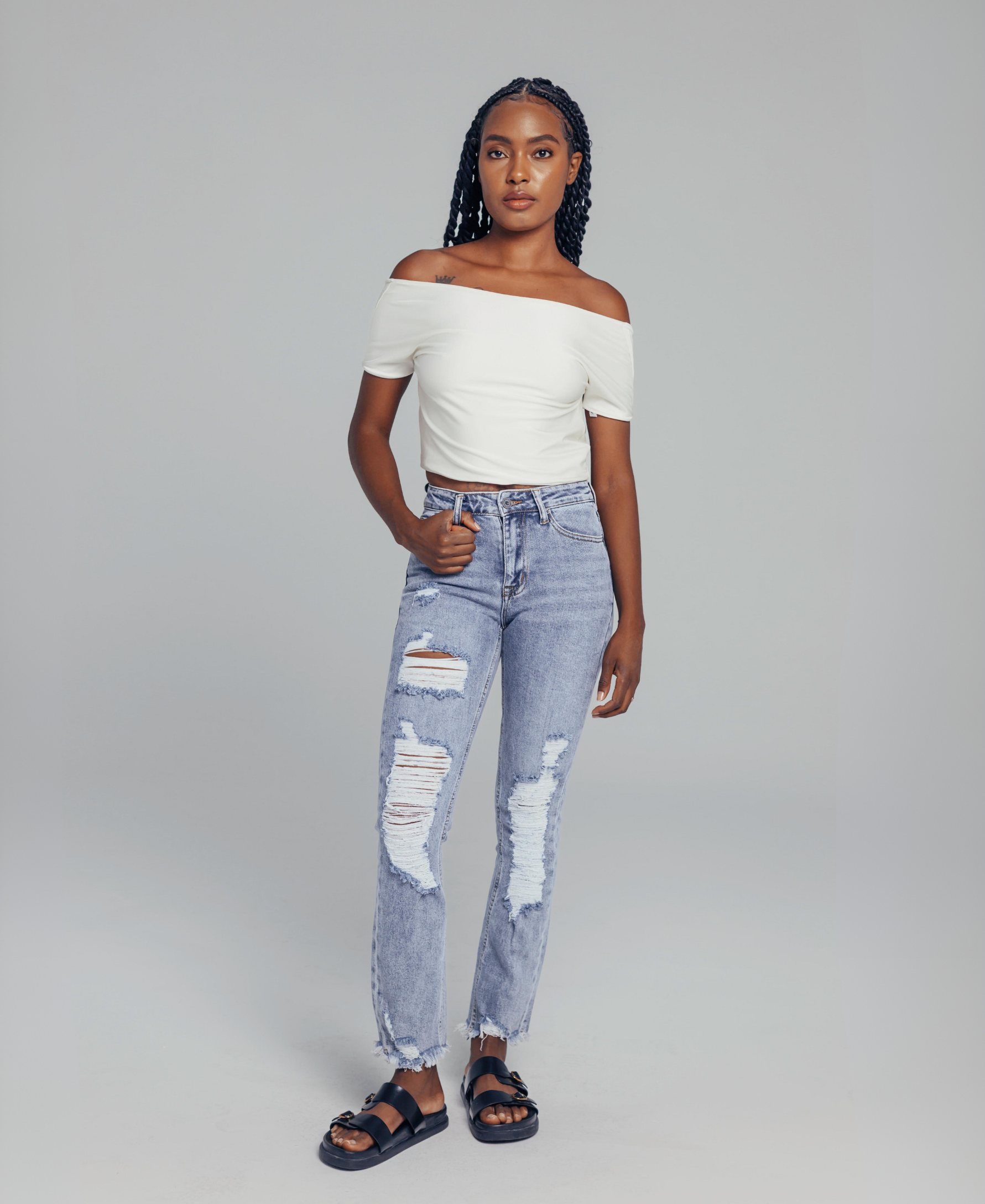 Mid Rise Straight Jeans